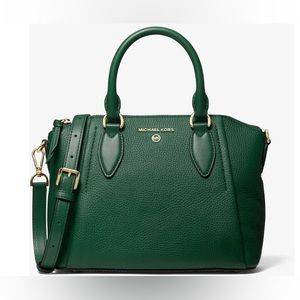 Michael Kors Sienna Medium Pebbled leather Satchel in moss green